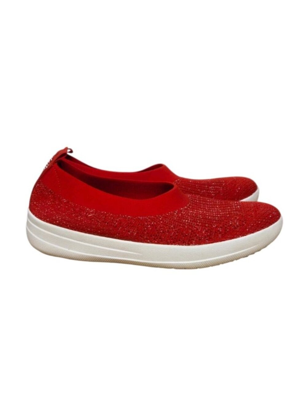 Fitflop Uberknit Slip on Ballerina Flat Shoes Red Metallic Comfort Casual